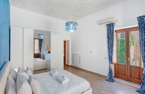 Historical Downtown Salerno Apartment | Light Blue House Apartment with Balcony, Wi-Fi, and Air Conditioning